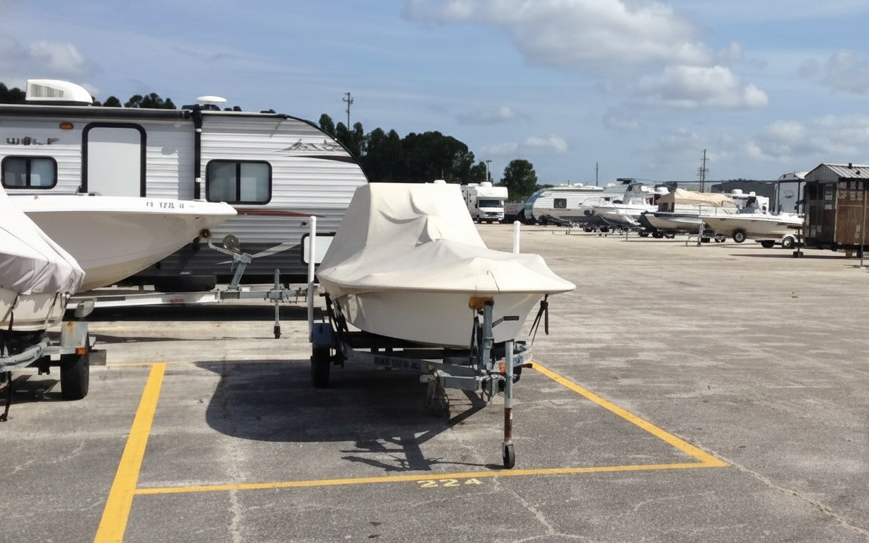 A well-organized storage area for Cargo Trailers and Automobiles